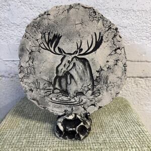 Moose By Stan Langtwait Volcanic Ash Art Wall Plaque With Stand Signed